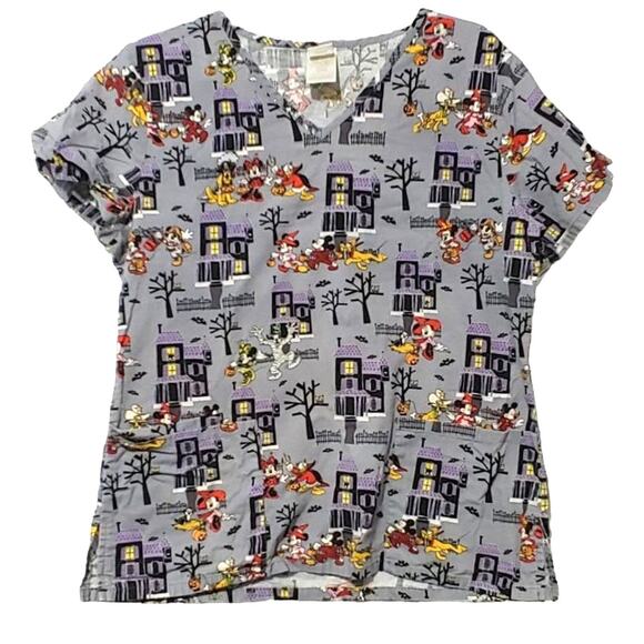 Disney Mickey Mouse Minnie Halloween Donald Duck Pluto Scrub Top Purple Womens S - Picture 1 of 6
